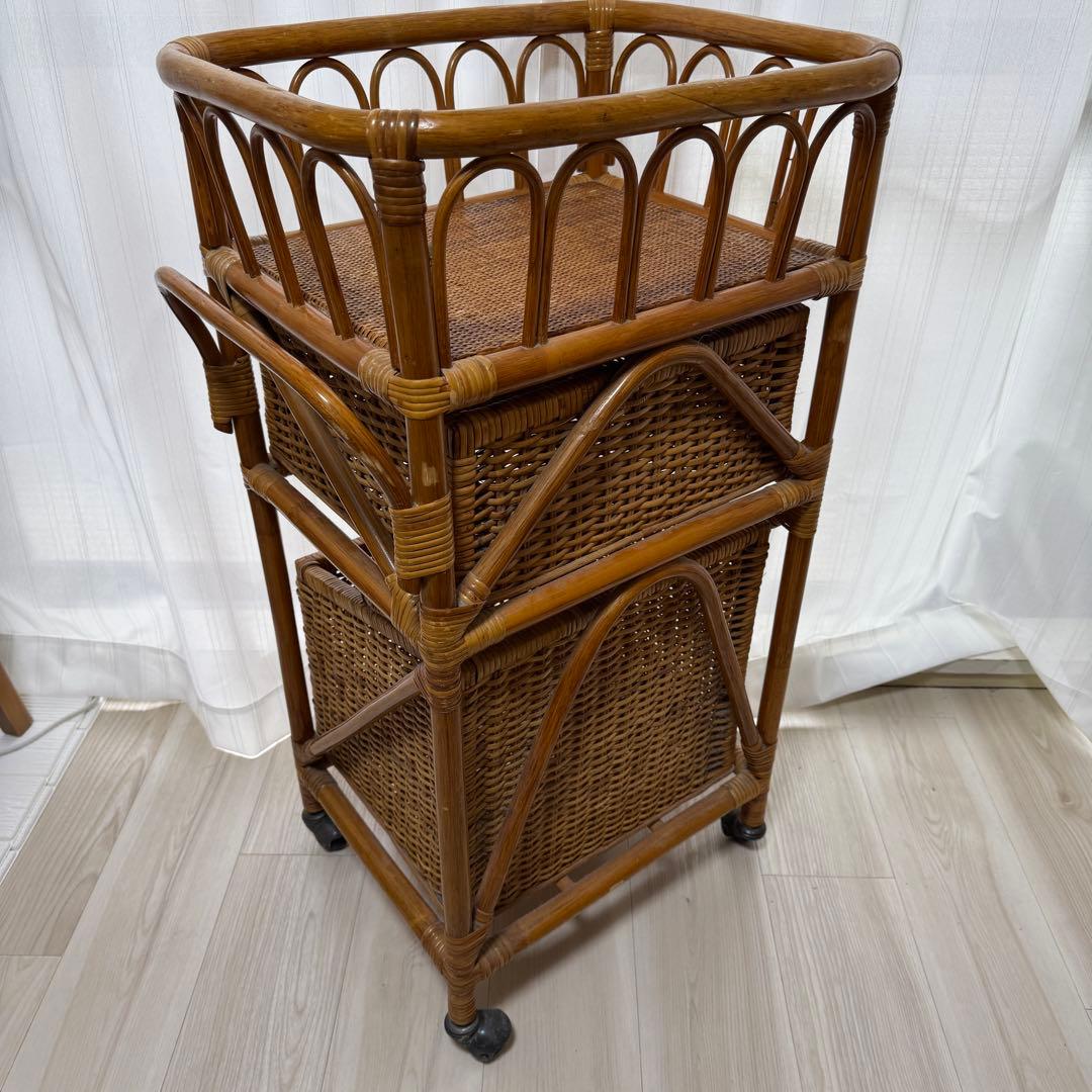 ラタン　脱衣籠　ラック　収納　家具　アンティーク　アジアン　ワゴン　レトロ