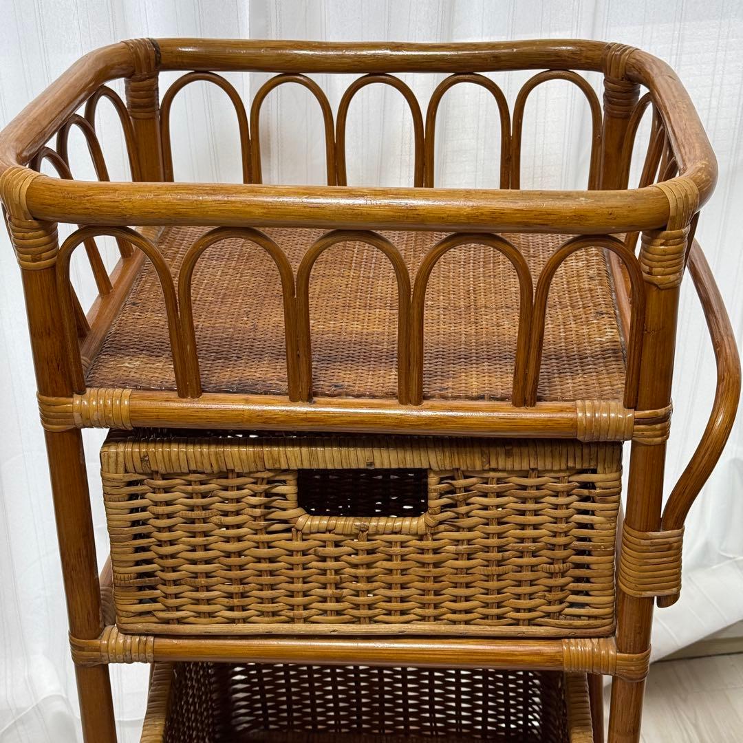 ラタン　脱衣籠　ラック　収納　家具　アンティーク　アジアン　ワゴン　レトロ