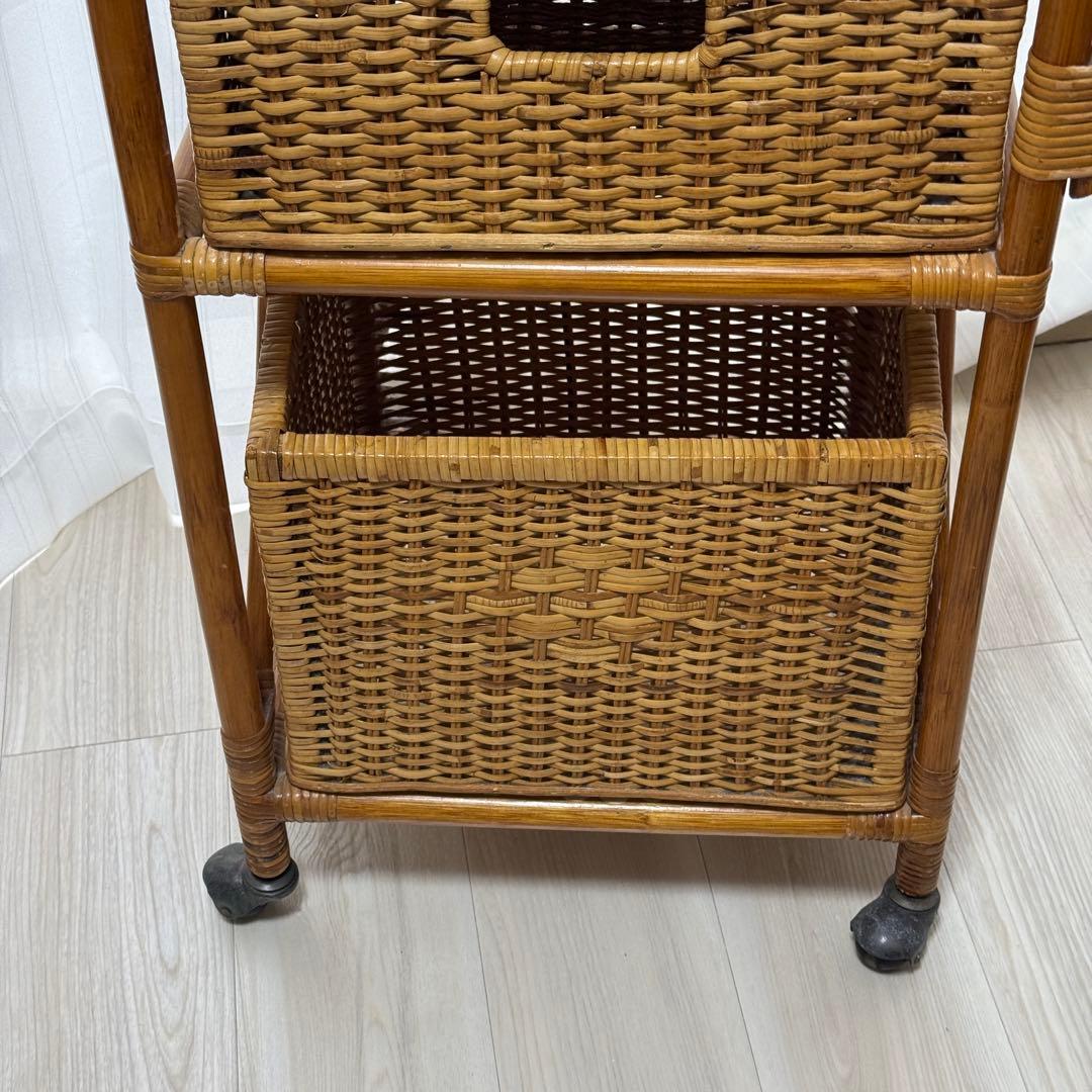 ラタン　脱衣籠　ラック　収納　家具　アンティーク　アジアン　ワゴン　レトロ
