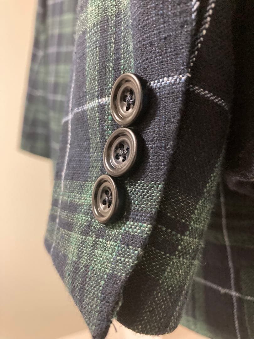 サルトリオSartorioコットンシルクウールチェックテーラードジャケット46紺