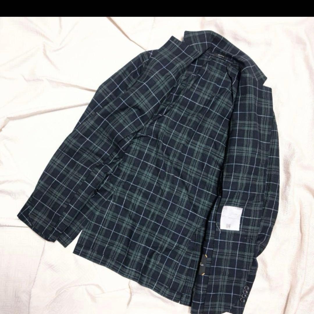 サルトリオSartorioコットンシルクウールチェックテーラードジャケット46紺
