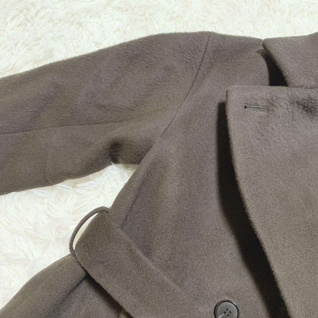 ユナイテッドトウキョウ　ロングコート　日本製　ウール混　ベルト付　ビッグカラー茶