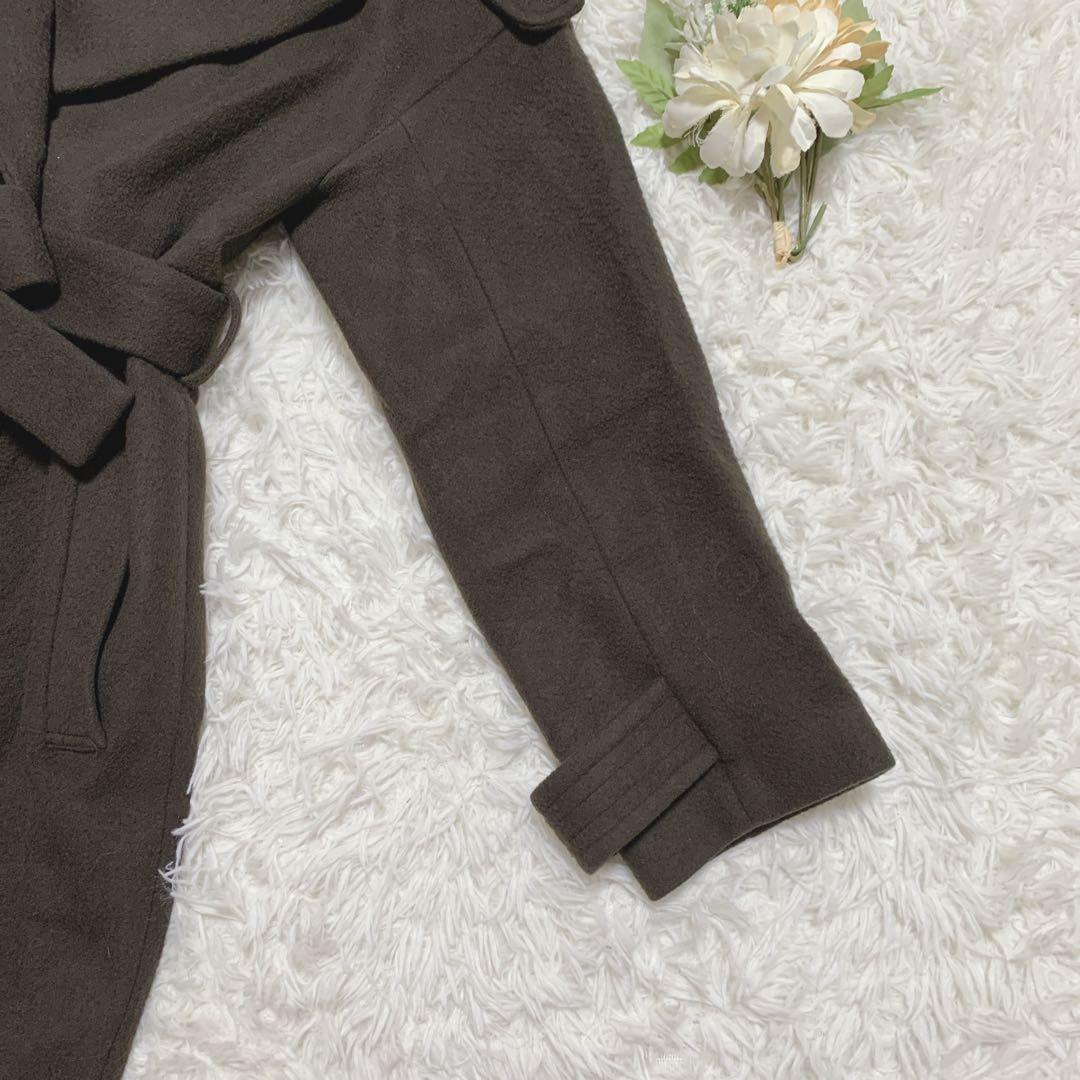 ユナイテッドトウキョウ　ロングコート　日本製　ウール混　ベルト付　ビッグカラー茶