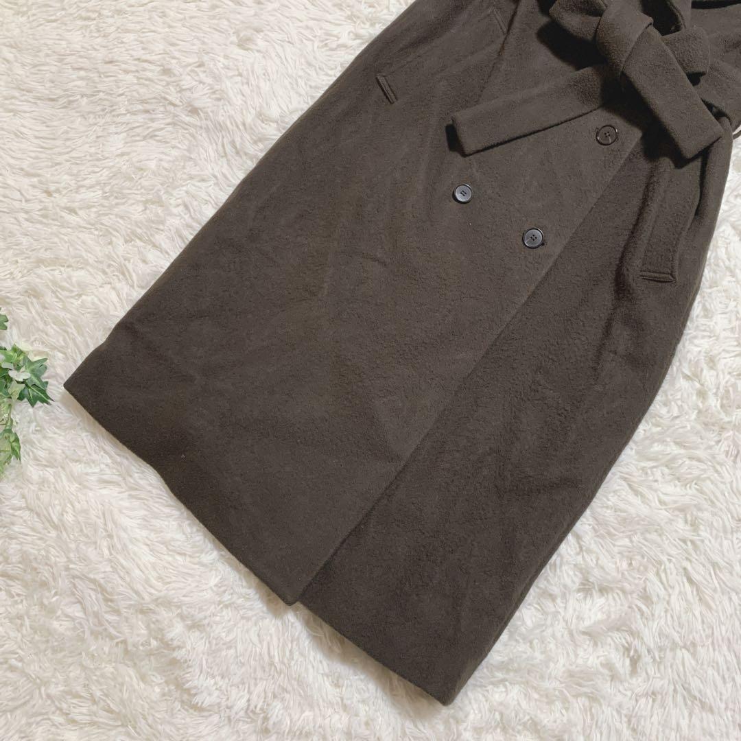 ユナイテッドトウキョウ　ロングコート　日本製　ウール混　ベルト付　ビッグカラー茶