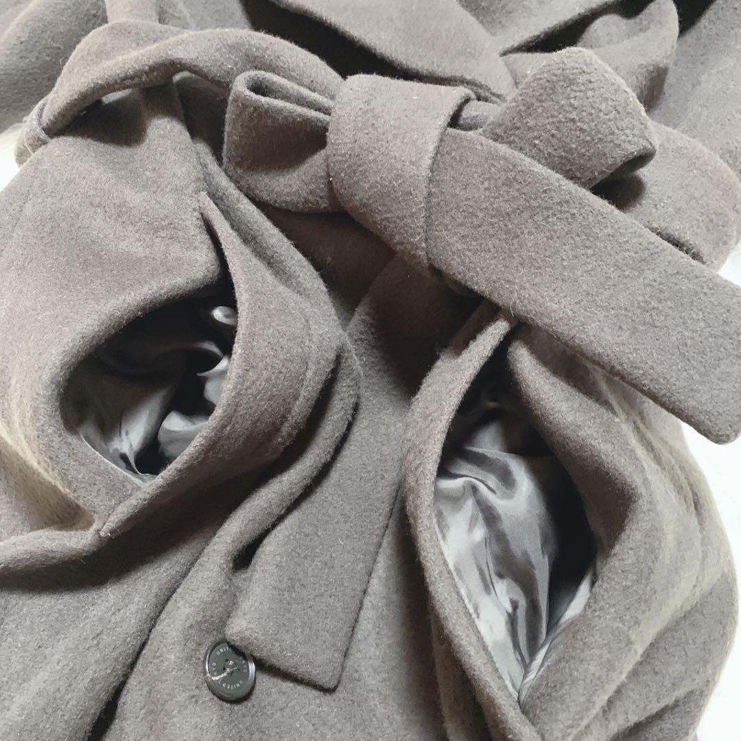 ユナイテッドトウキョウ　ロングコート　日本製　ウール混　ベルト付　ビッグカラー茶