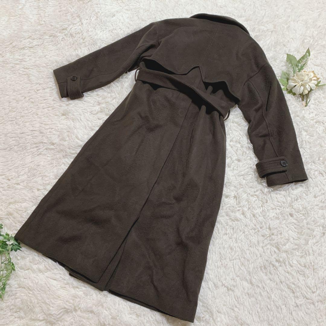 ユナイテッドトウキョウ　ロングコート　日本製　ウール混　ベルト付　ビッグカラー茶