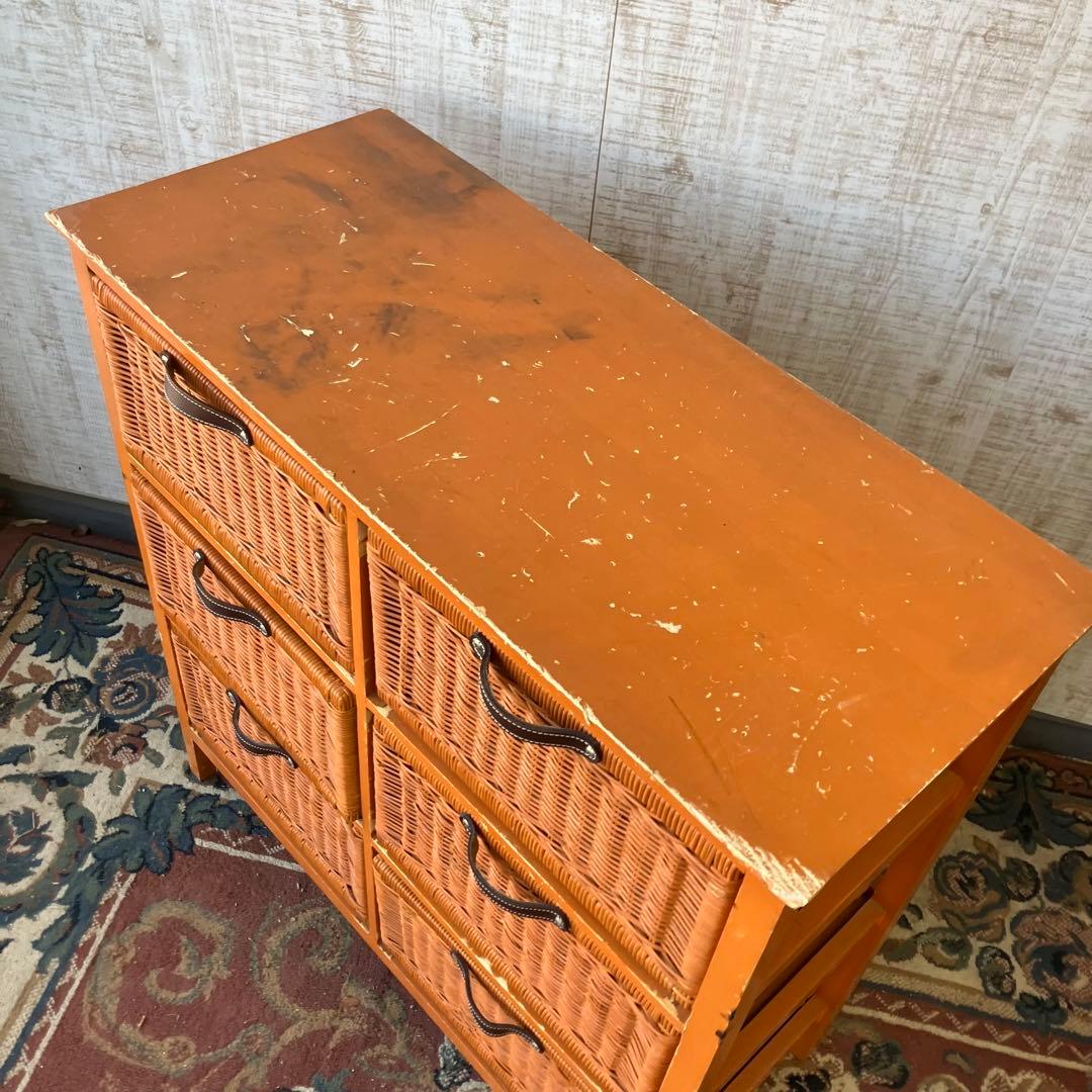 北欧レトロ ラタンチェスト 3段6杯収納ラック 引き出しタンス 箪笥