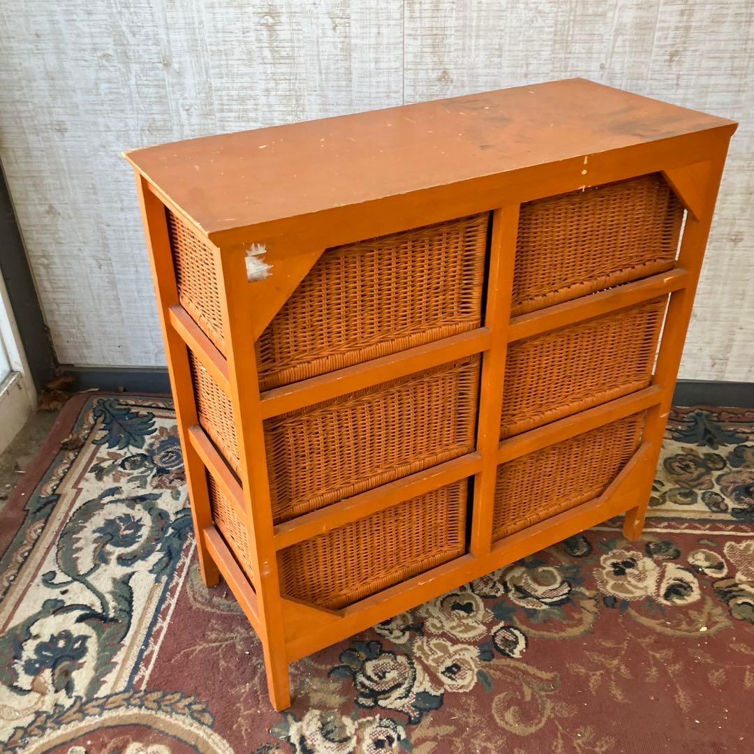 北欧レトロ ラタンチェスト 3段6杯収納ラック 引き出しタンス 箪笥