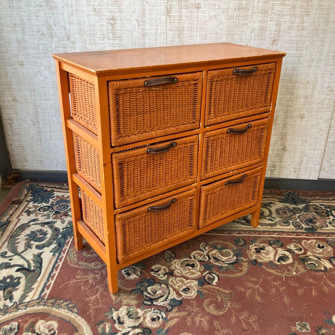 北欧レトロ ラタンチェスト 3段6杯収納ラック 引き出しタンス 箪笥
