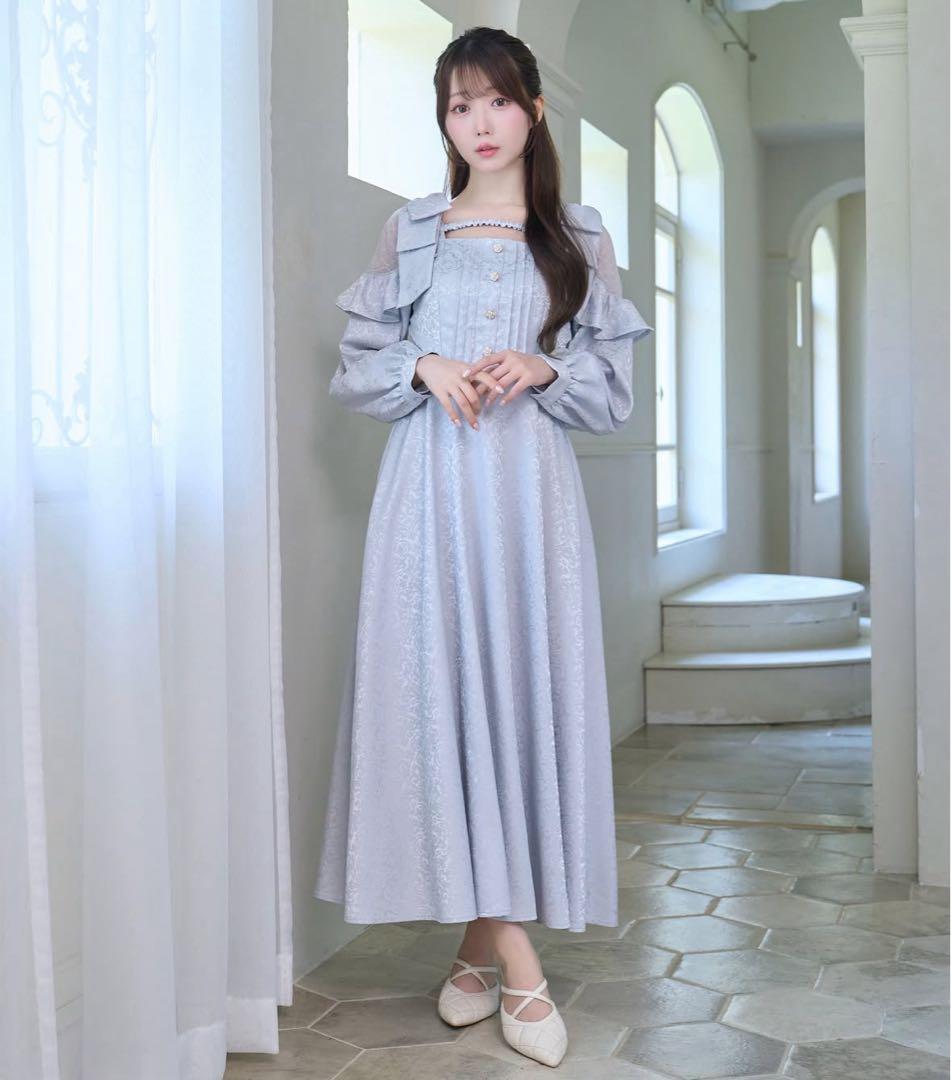 Rosé Muse Lace switching jacquard dress