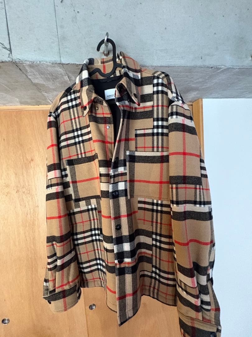 超美品2022SS Burberryパッチワーク チェックシャツ ジャケット