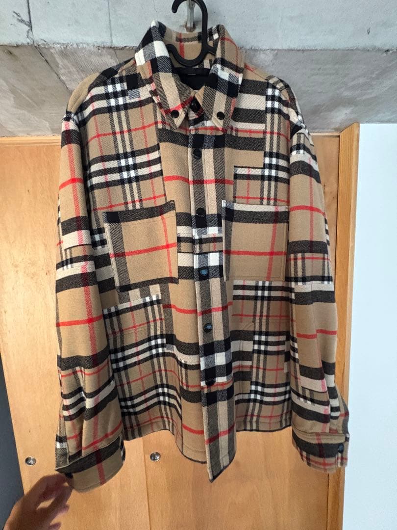超美品2022SS Burberryパッチワーク チェックシャツ ジャケット
