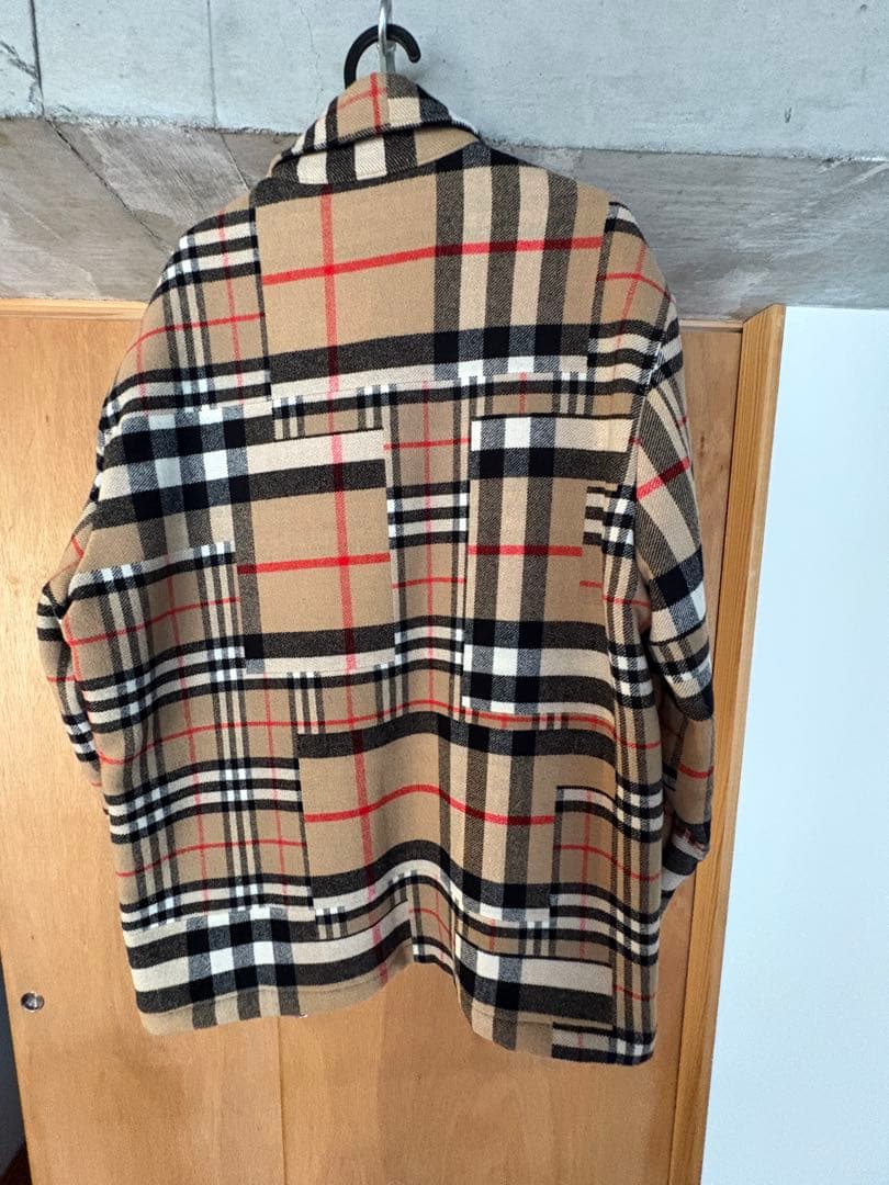 超美品2022SS Burberryパッチワーク チェックシャツ ジャケット