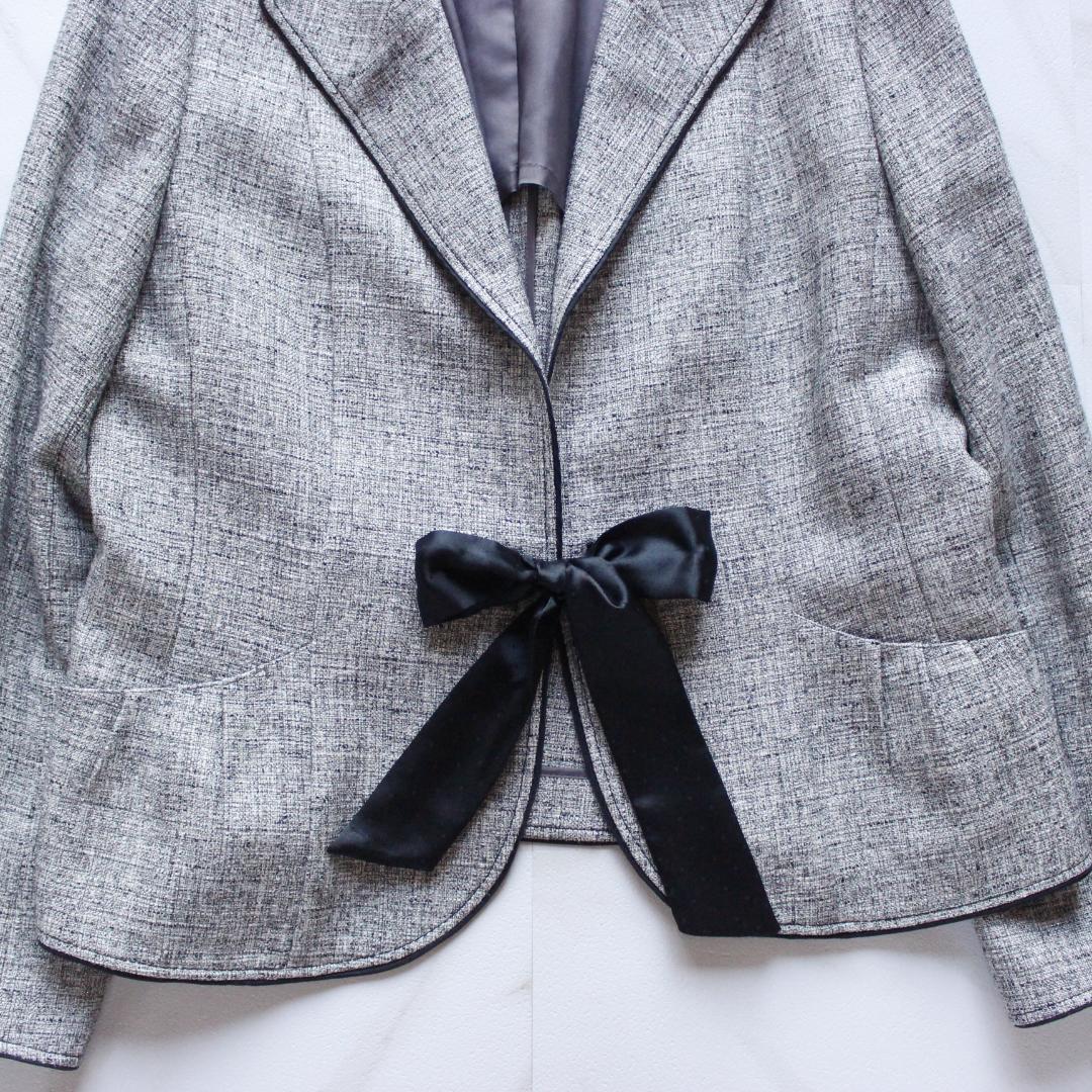 【大きいサイズ】23区 セットアップ 48 スカート ツイード リボン グレー