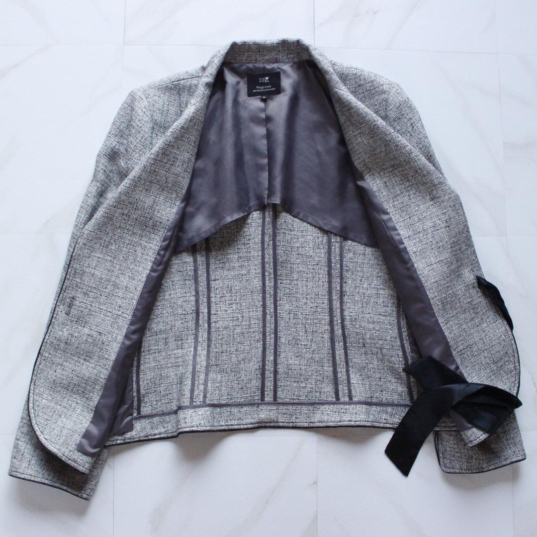 【大きいサイズ】23区 セットアップ 48 スカート ツイード リボン グレー