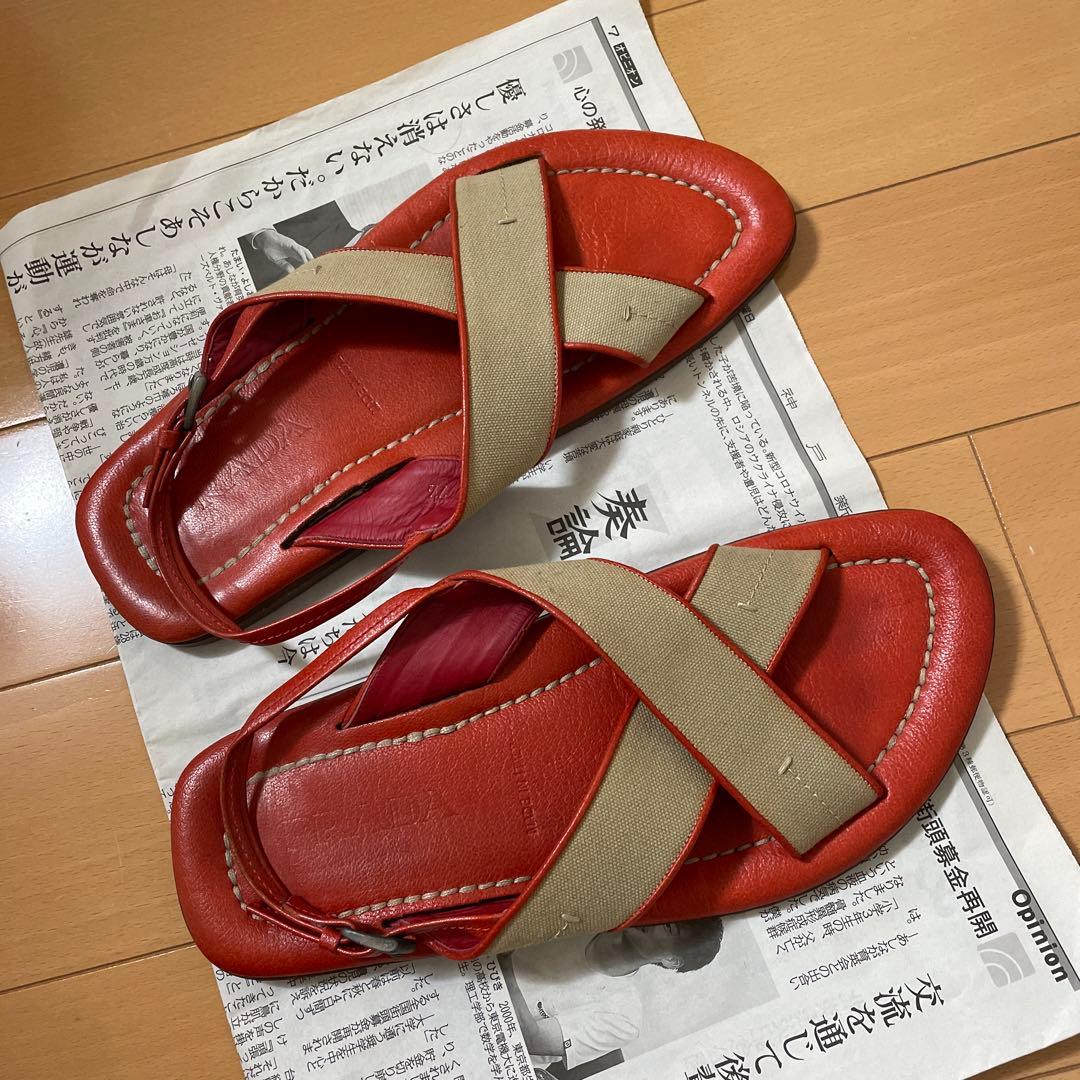 正規品　PRADA プラダ　レザー ストラップ サンダル 7.5 7 1/2