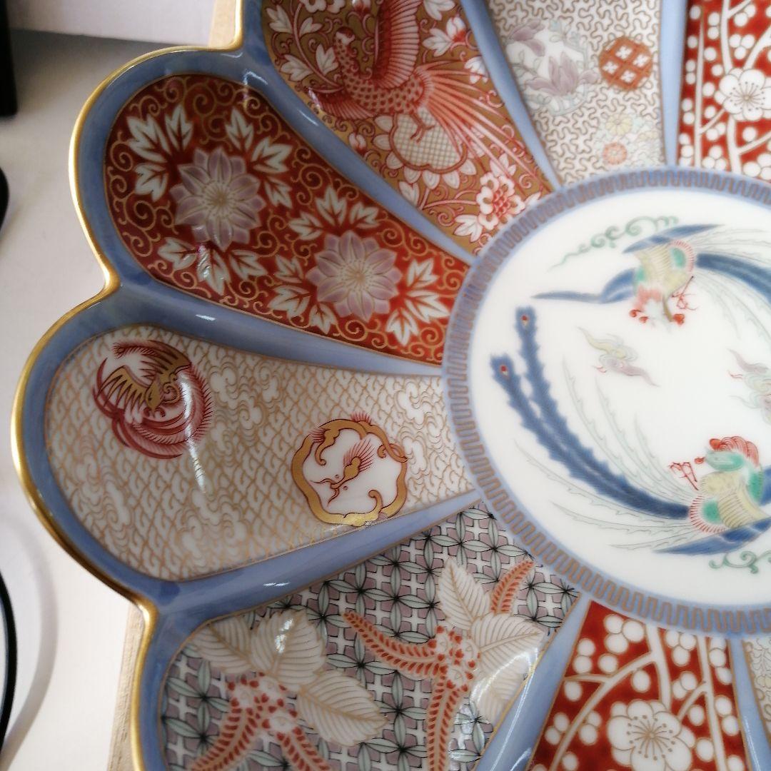 陶器 有田焼 深川製磁 染錦金彩鳳凰菊割親皿