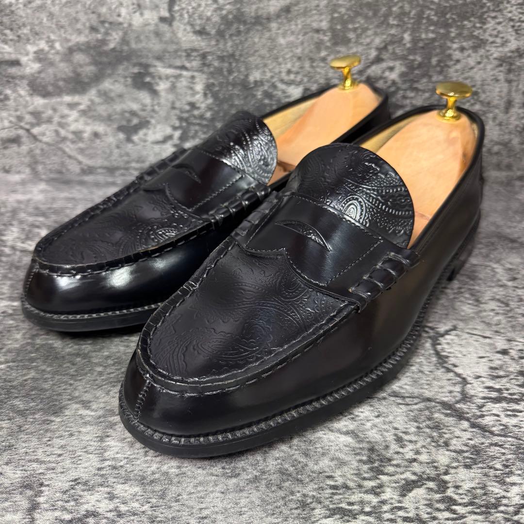 【美品】ケンフォード ペイズリー ローファー 黒 レザー 26cm