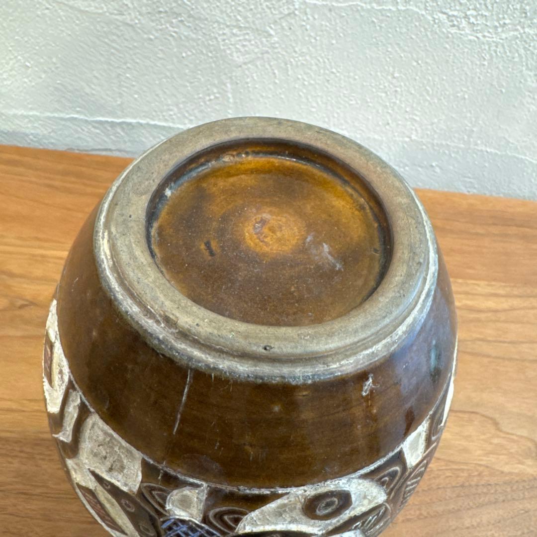 琉球古典焼 壺 花瓶 エジプト紋 魚紋