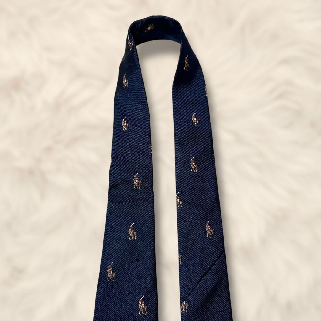 【未使用級✨】ポロバイラルフローレン 無地 総柄 ポニー刺繍 ジャガード 濃紺