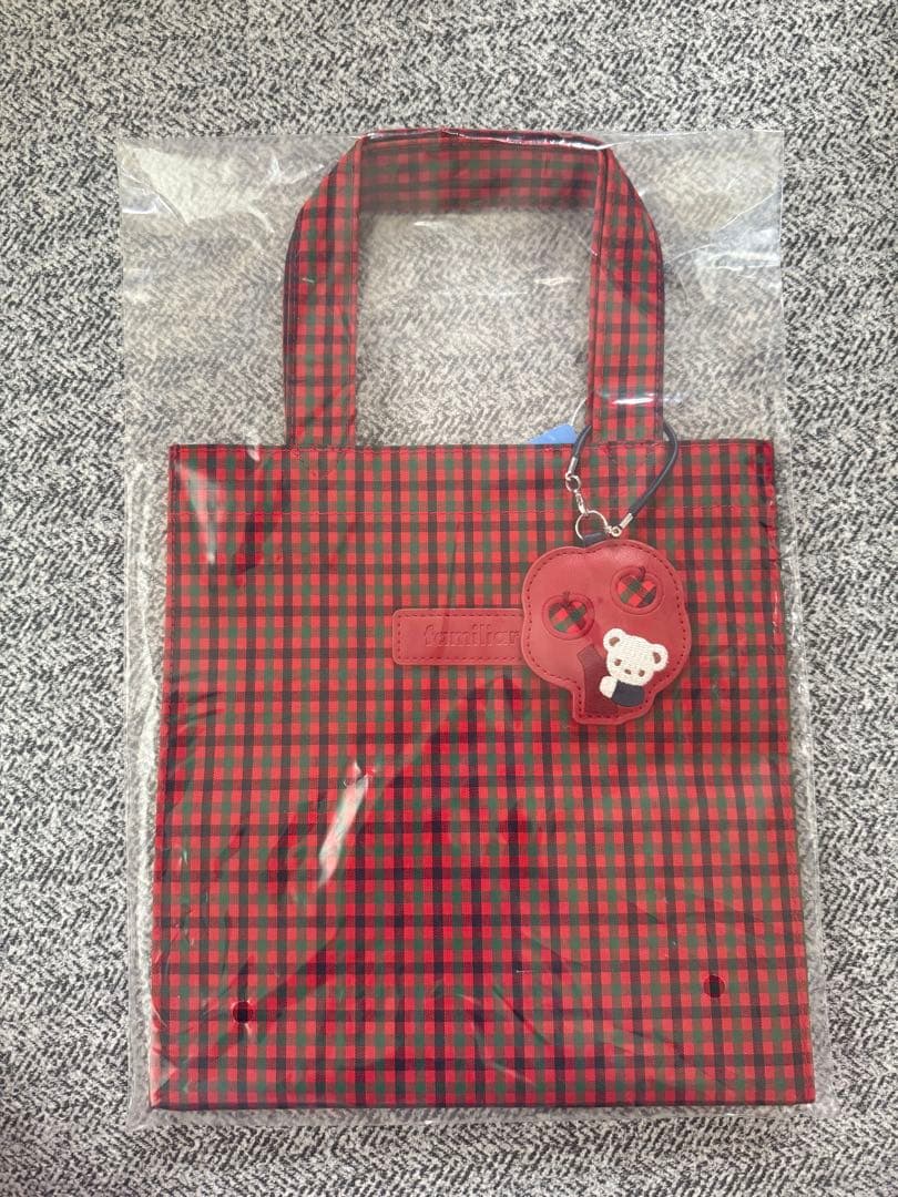 新品未開ファミリア familiar トートバッグ　赤チェック　小