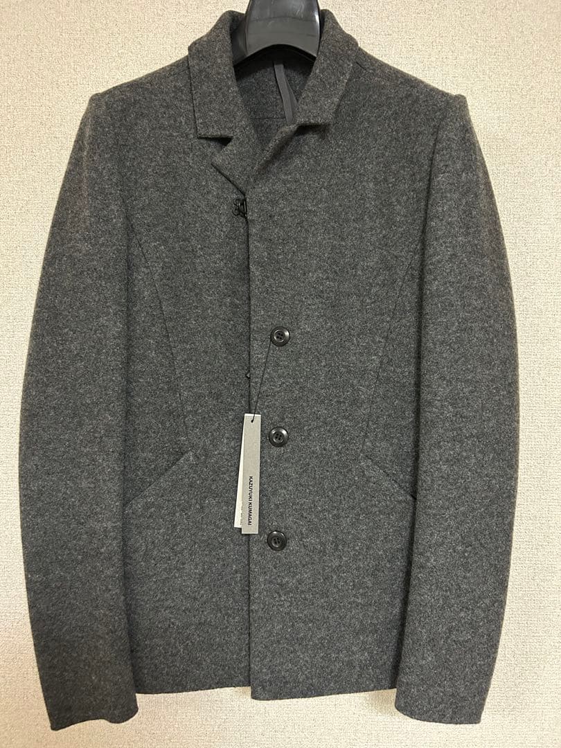 【新品】カズユキクマガイ カシミア混ニットフラノ3Bジャケット グレー サイズ1