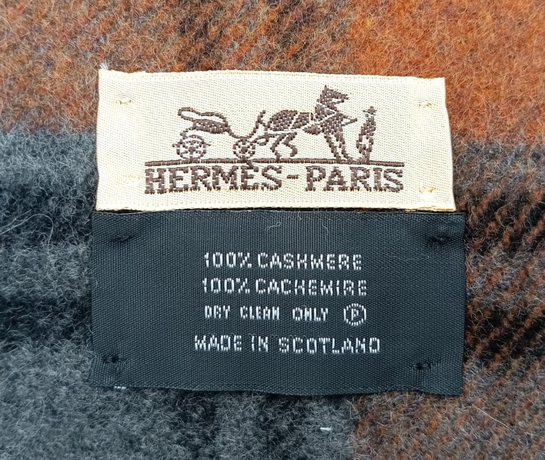 Hermès タータンチェック柄 カシミヤ100％マフラー