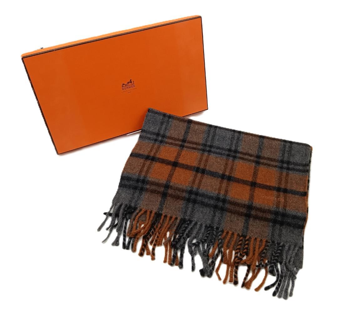 Hermès タータンチェック柄 カシミヤ100％マフラー