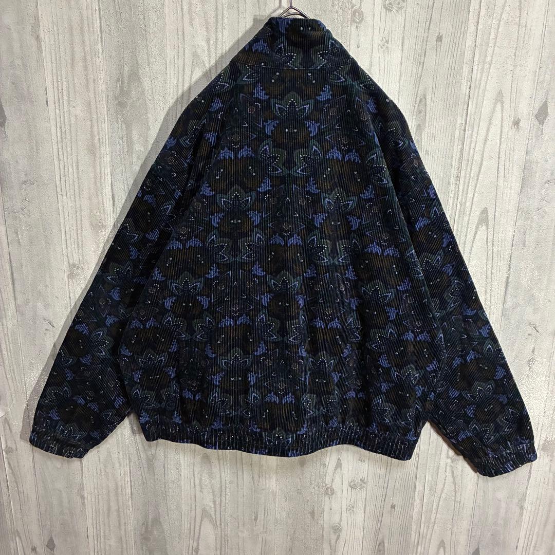 【希少デザイン】アディダス　刺繍ロゴ入　総柄コーデュロイトラックジャケット　XL