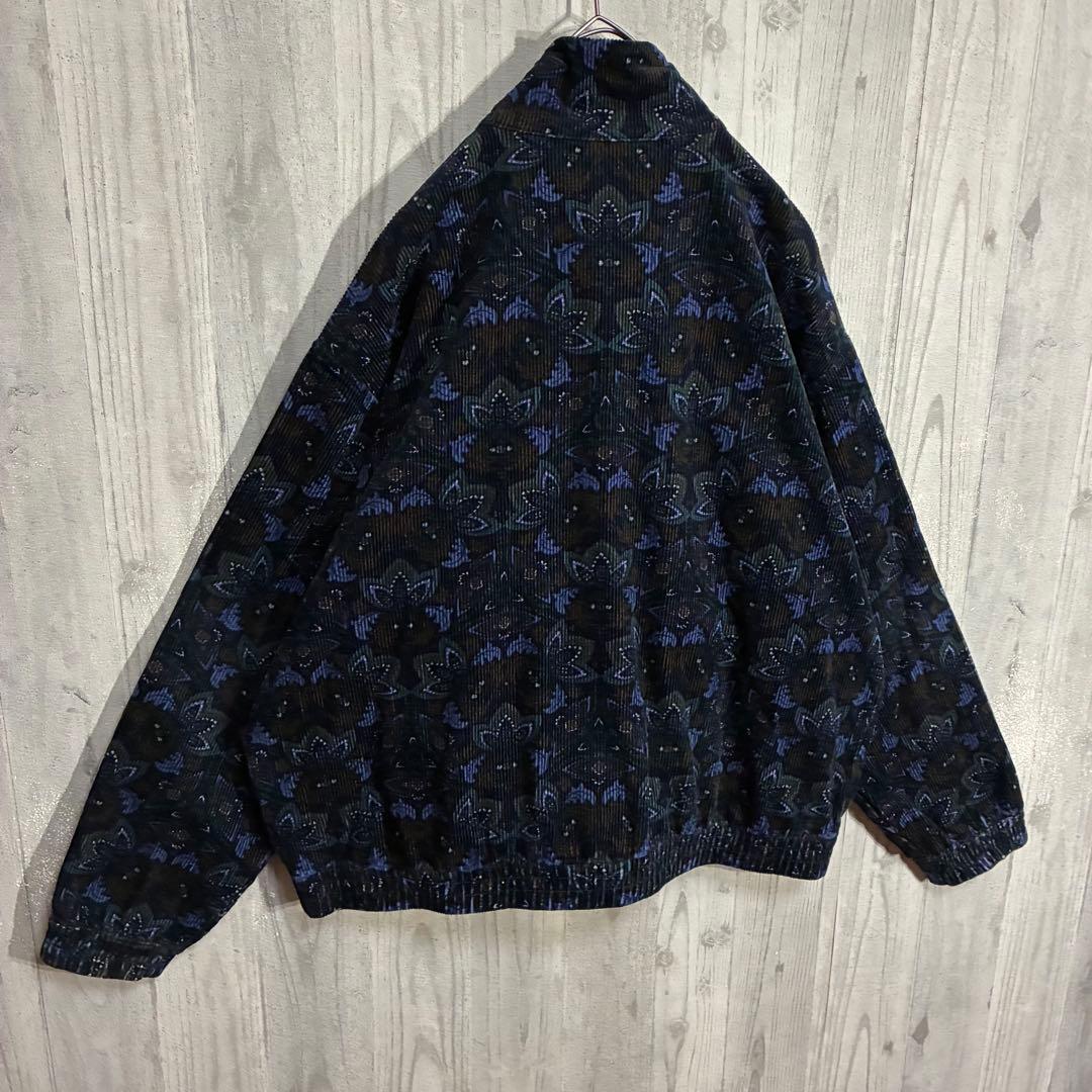 【希少デザイン】アディダス　刺繍ロゴ入　総柄コーデュロイトラックジャケット　XL