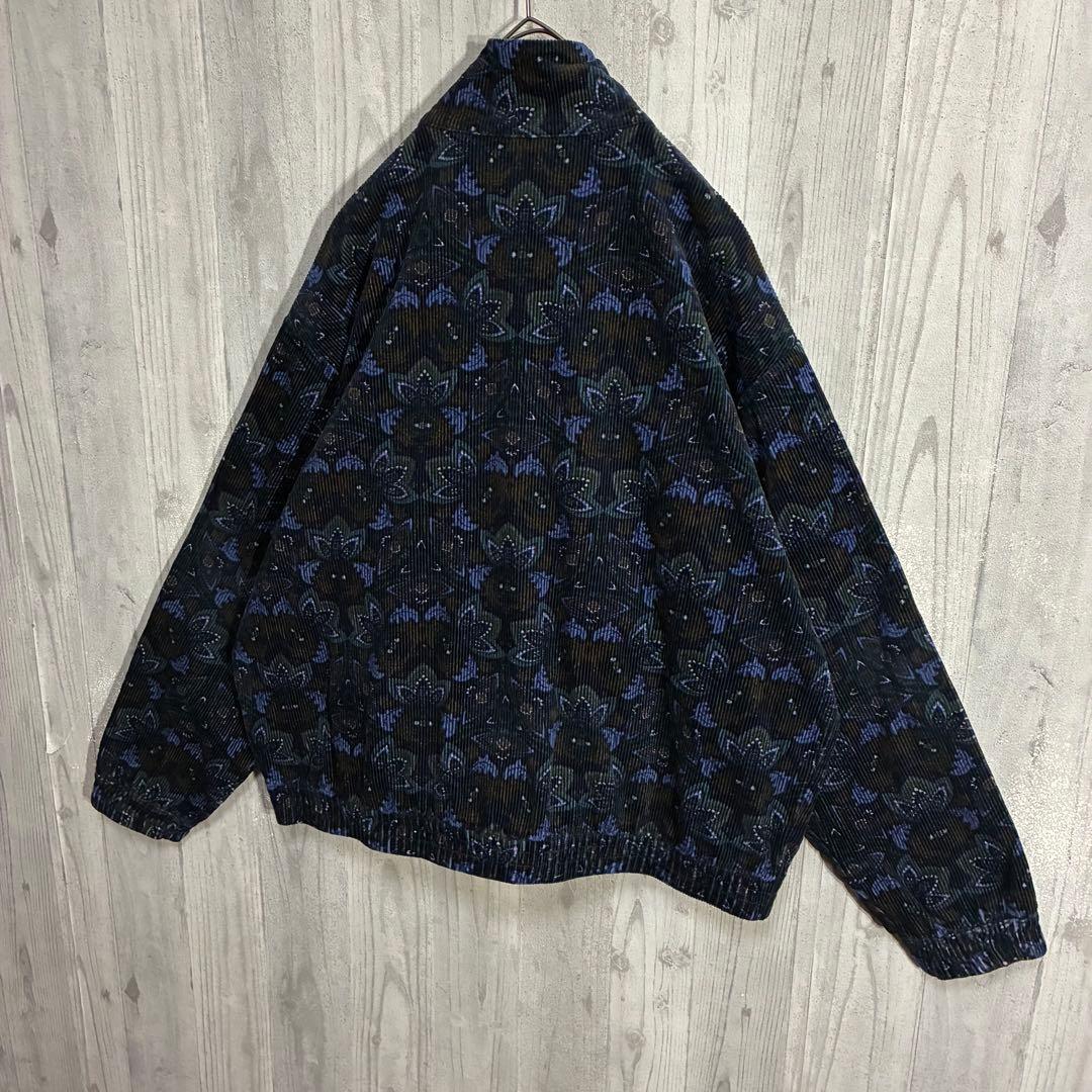 【希少デザイン】アディダス　刺繍ロゴ入　総柄コーデュロイトラックジャケット　XL