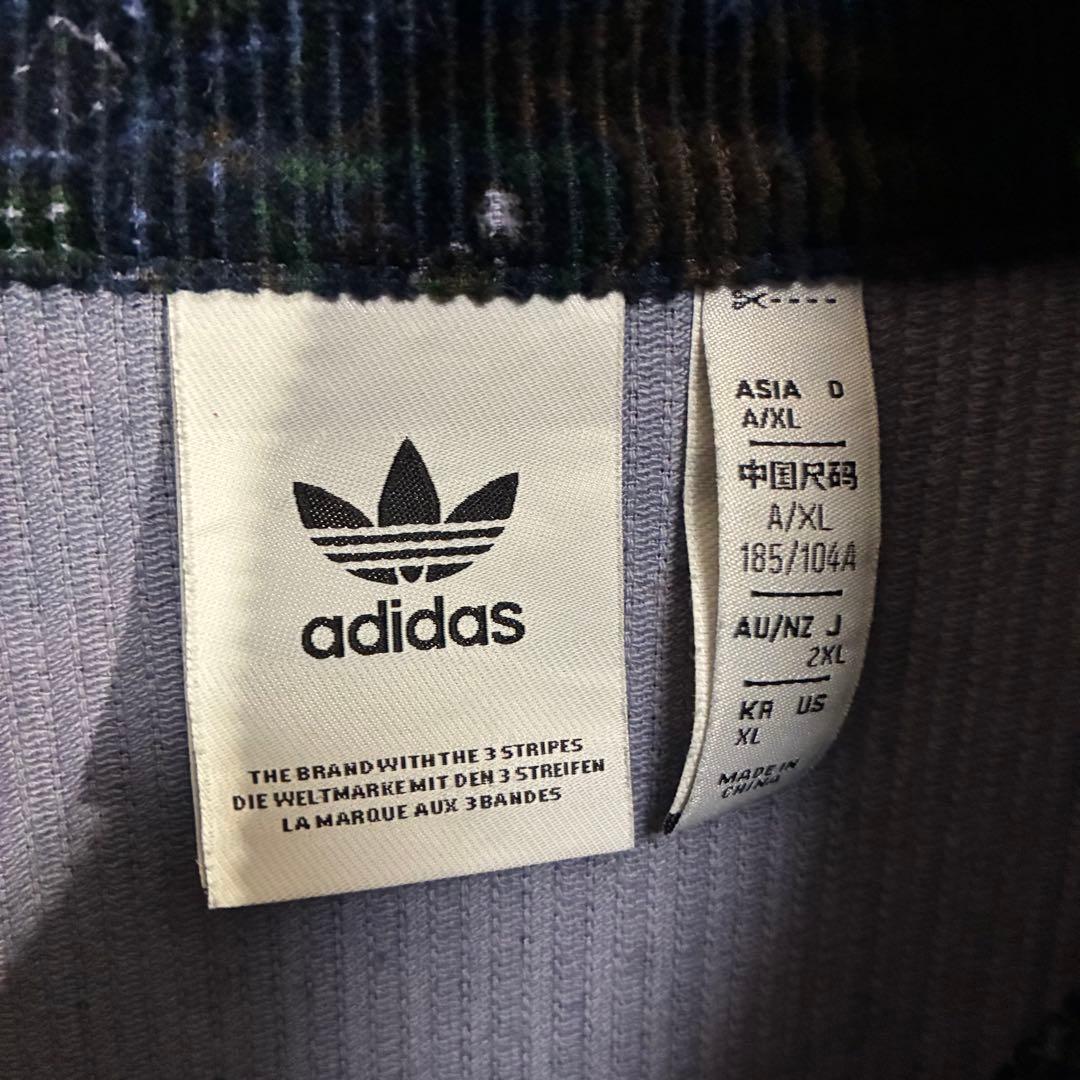 【希少デザイン】アディダス　刺繍ロゴ入　総柄コーデュロイトラックジャケット　XL