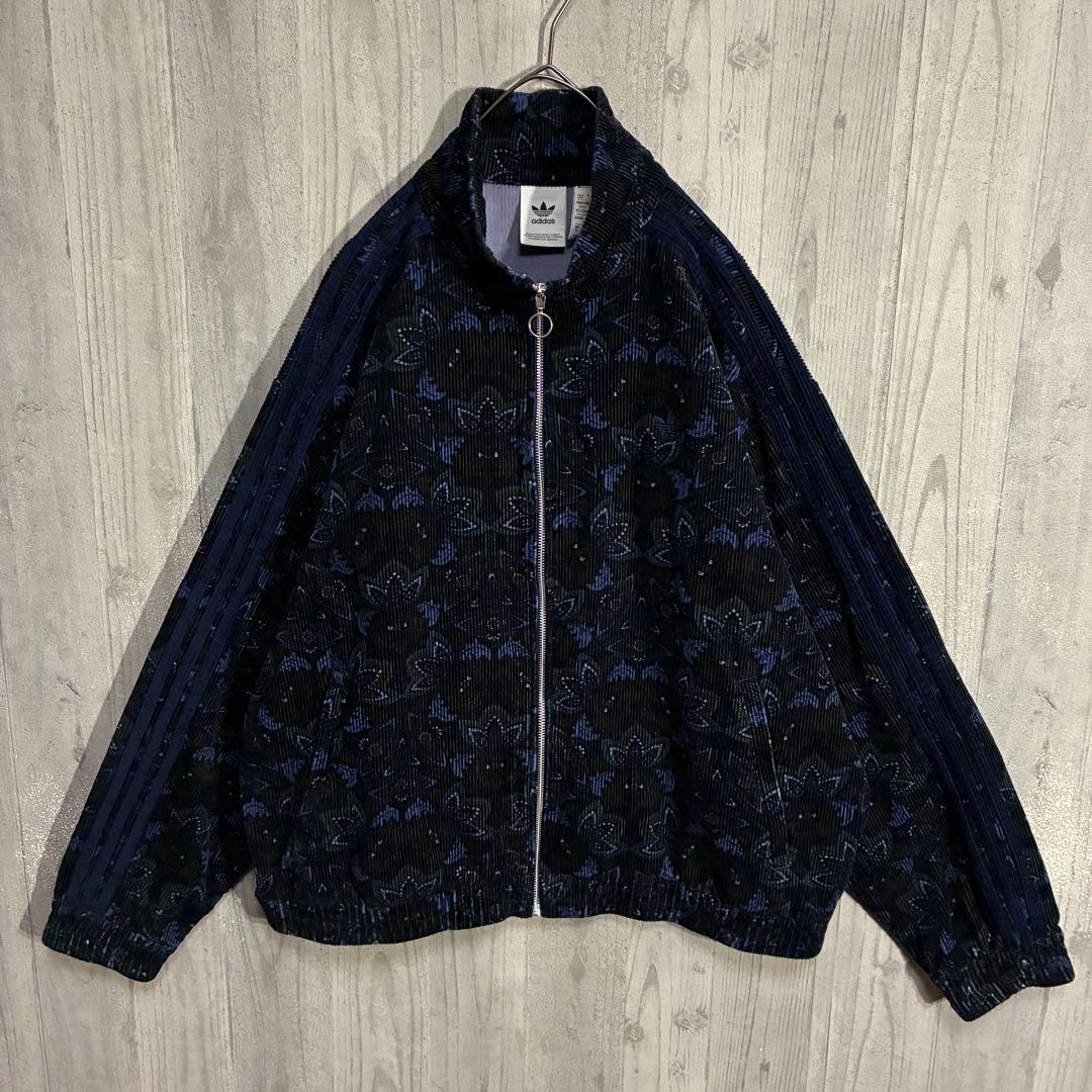 【希少デザイン】アディダス　刺繍ロゴ入　総柄コーデュロイトラックジャケット　XL
