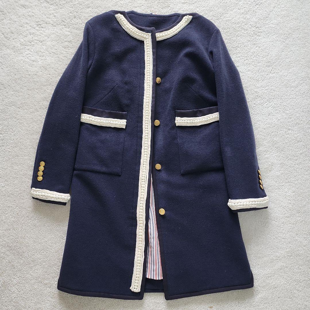 トムブラウンネイビー チェスターコート ウール混紡
