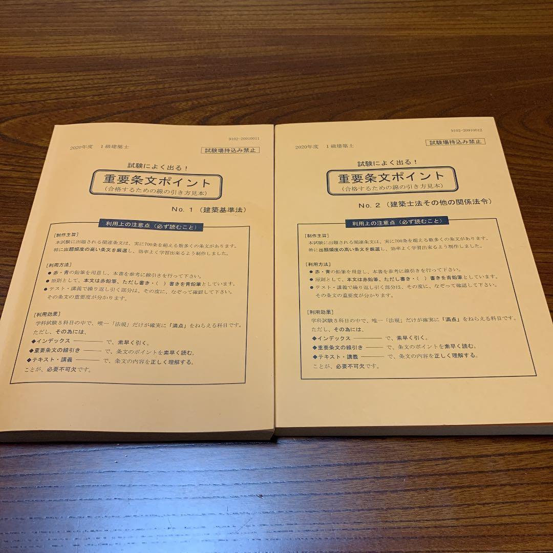 2020年度【最新一式】一級建築士試験用テキスト+法令集+線引本(送料込)