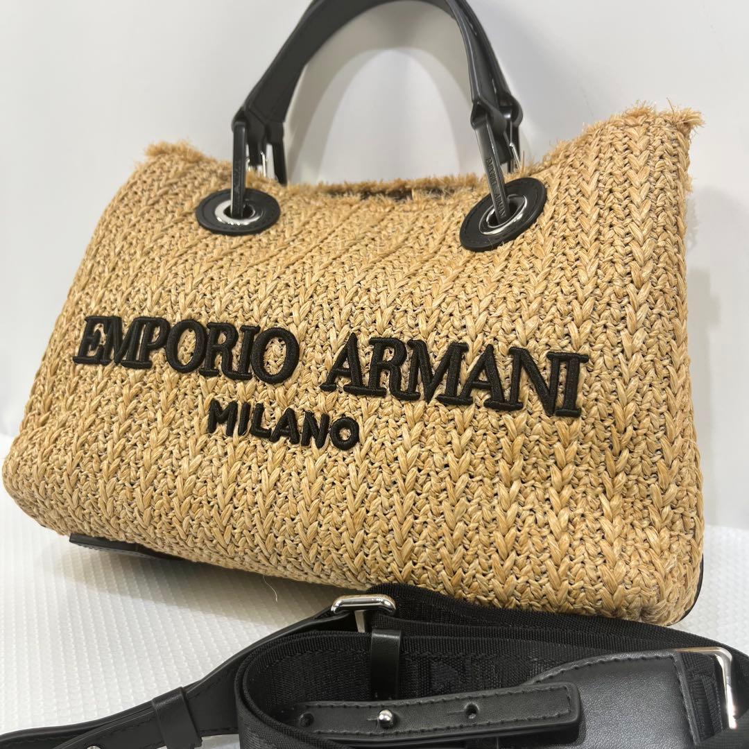 ポポロン ✨希少✨ EMPORIO ARMANI ラフィア　ストローバッグ