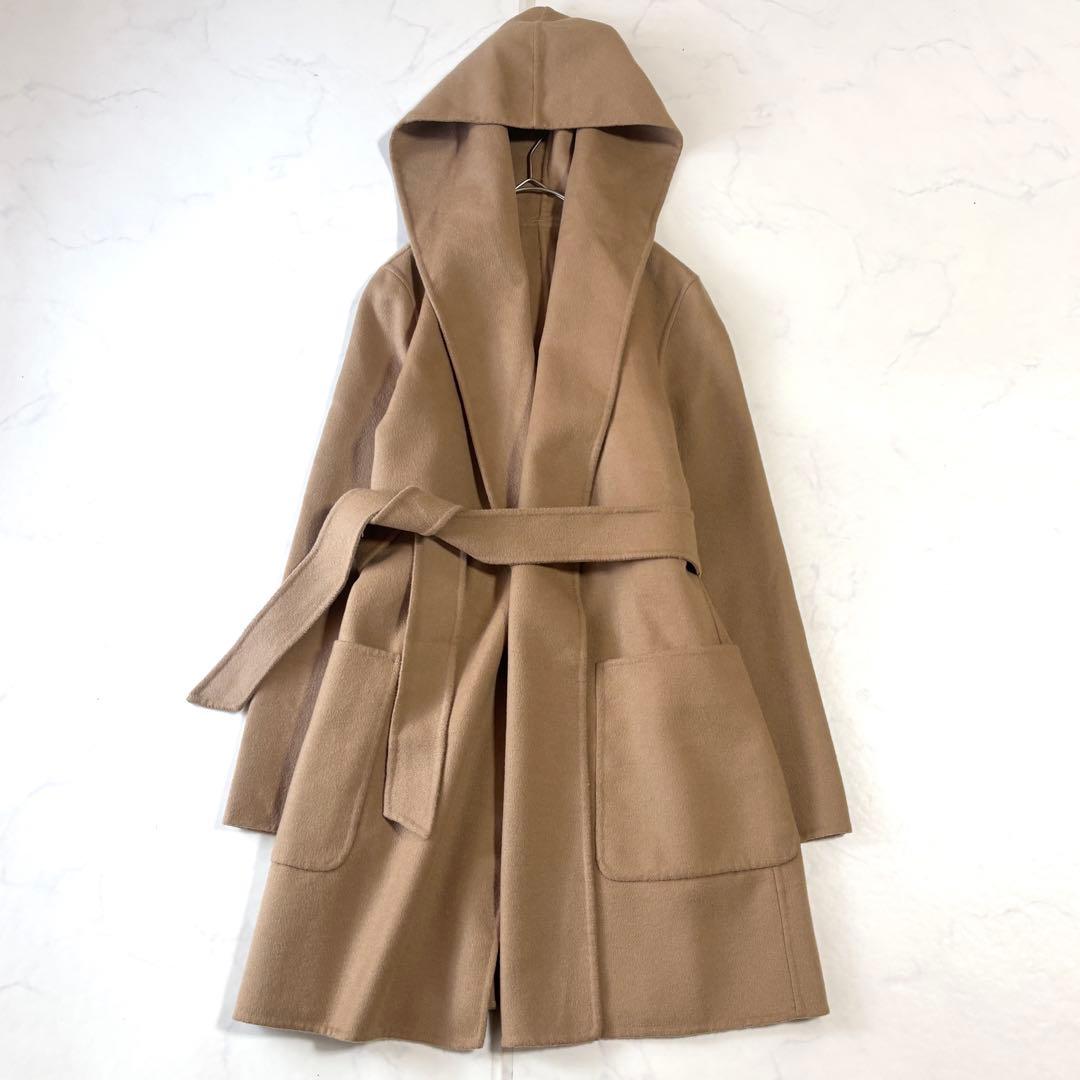 美品✨マックスマーラ　クチートアマーノ　ベルテッド　フード付き　キャメル