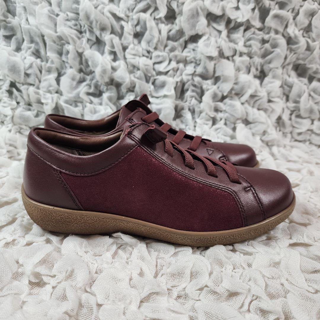 未使用 アキレスソルボ ゴム紐 スリッポン レザー ウォーキングシューズ