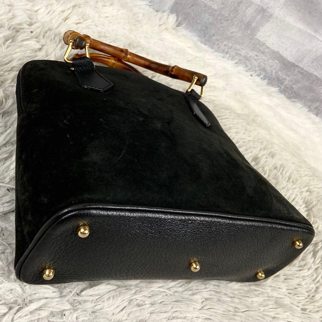 美品 オールドグッチ 2way スエード レザー バンブー 斜め掛け ブラック
