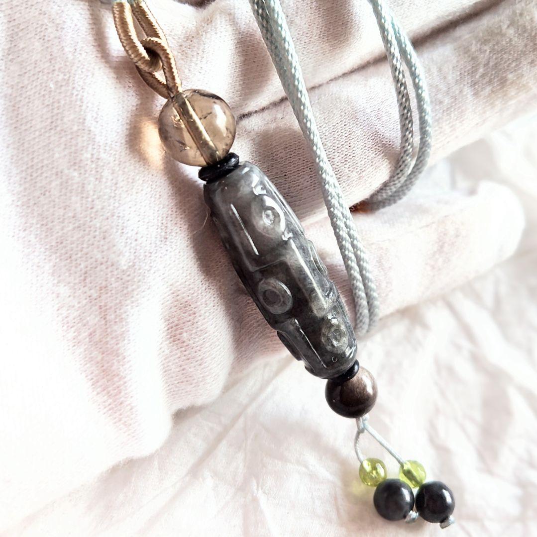 みのっち◆ 御守りネックレス【九眼天珠 黒翡翠】アゼツライト 開運 高波動