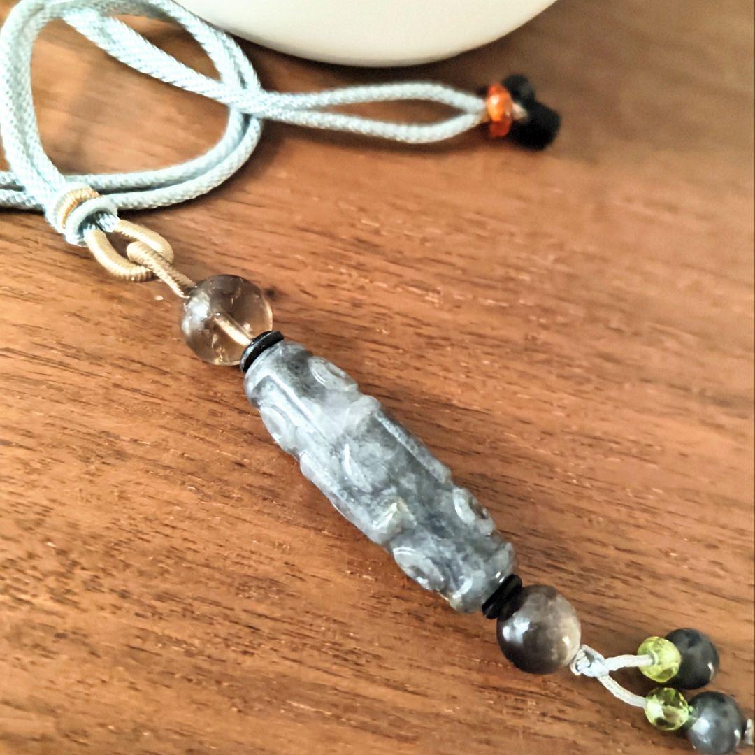 みのっち◆ 御守りネックレス【九眼天珠 黒翡翠】アゼツライト 開運 高波動