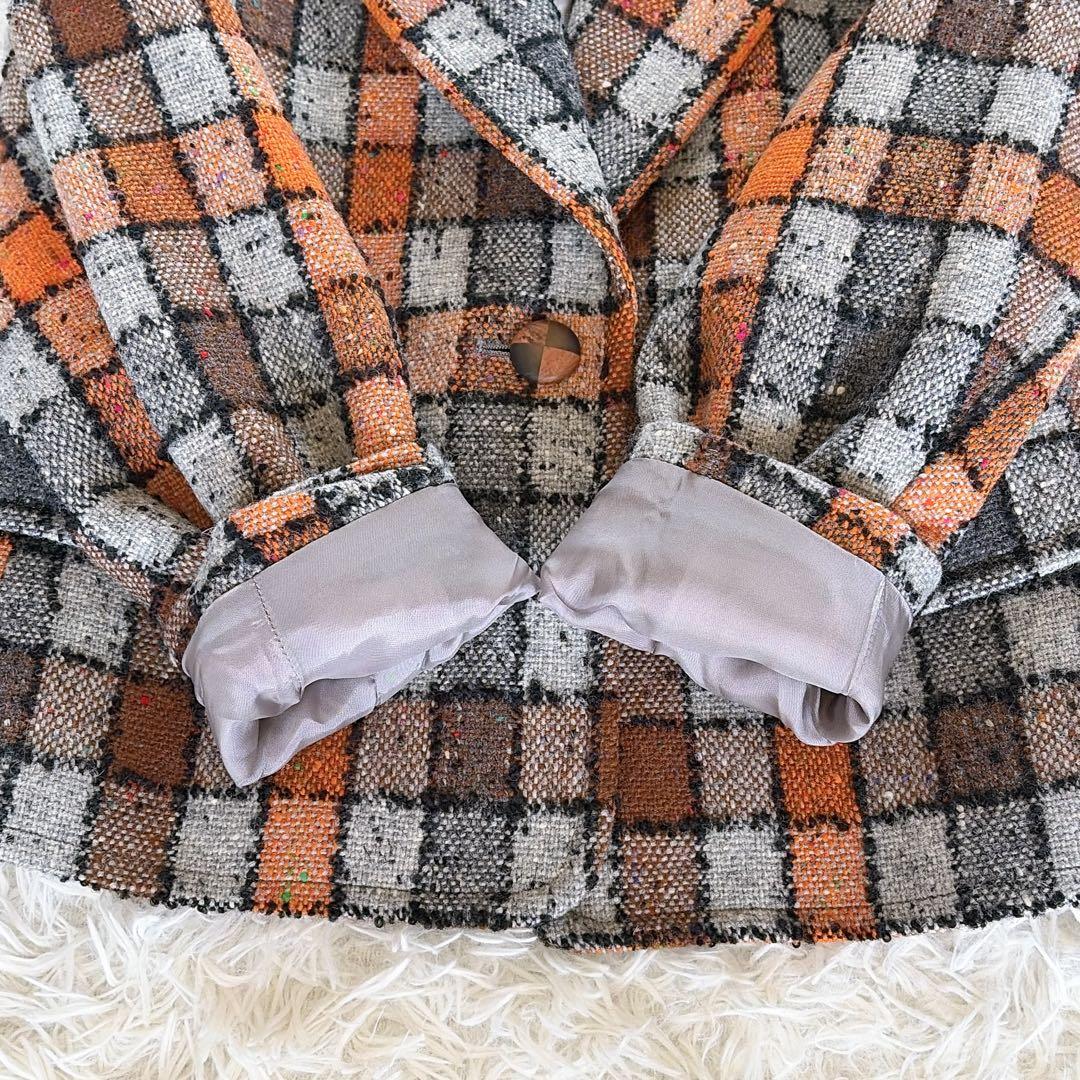 希少✨美品【イヴサンローラン】ツイードジャケット ブロックチェック オレンジM