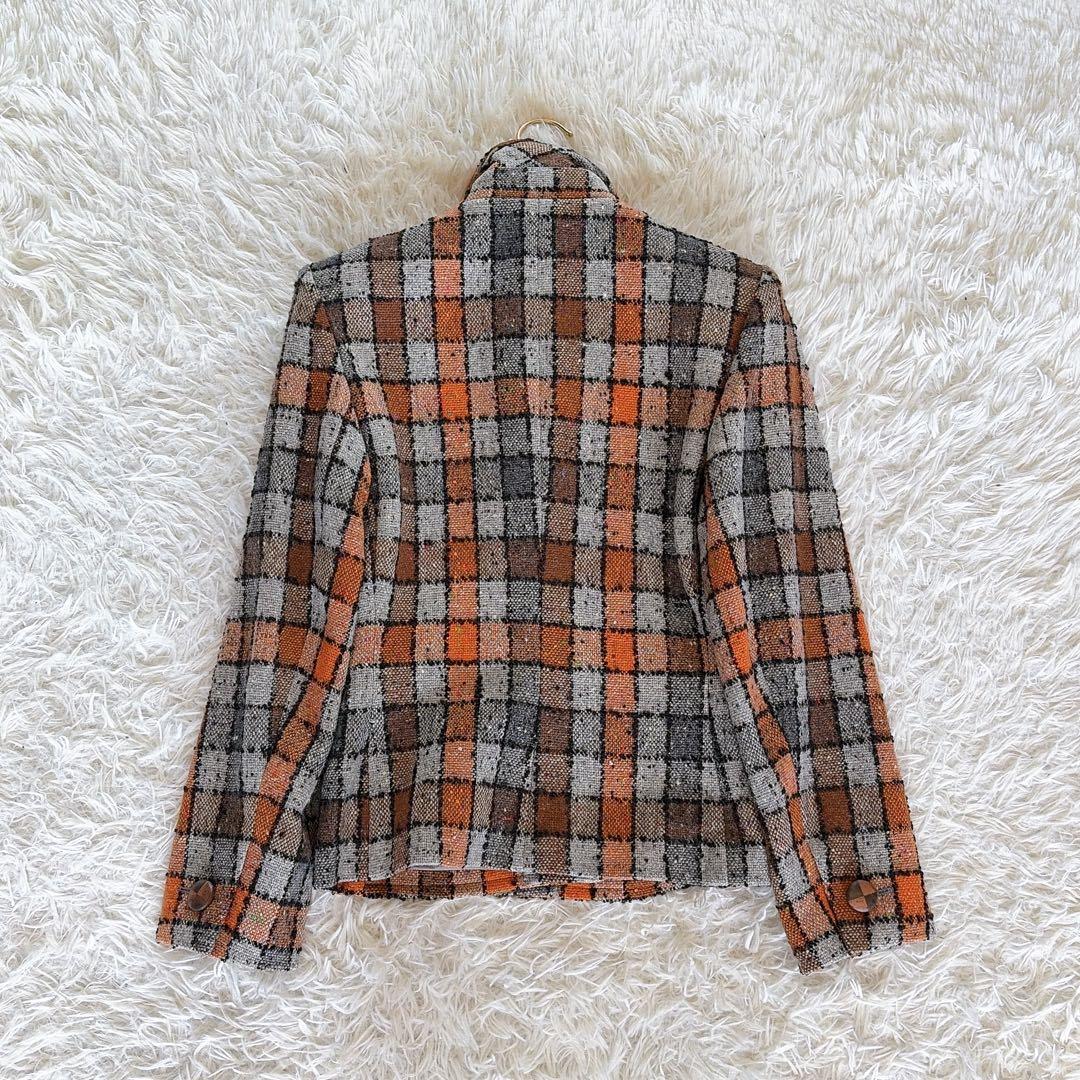希少✨美品【イヴサンローラン】ツイードジャケット ブロックチェック オレンジM