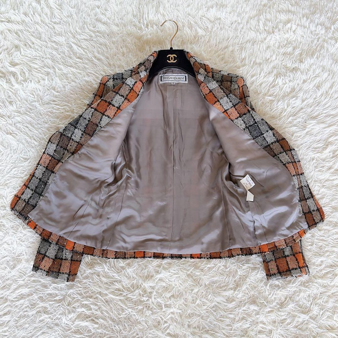 希少✨美品【イヴサンローラン】ツイードジャケット ブロックチェック オレンジM
