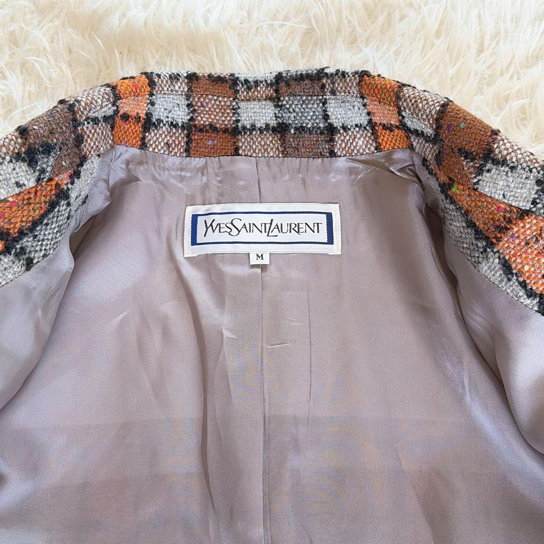希少✨美品【イヴサンローラン】ツイードジャケット ブロックチェック オレンジM
