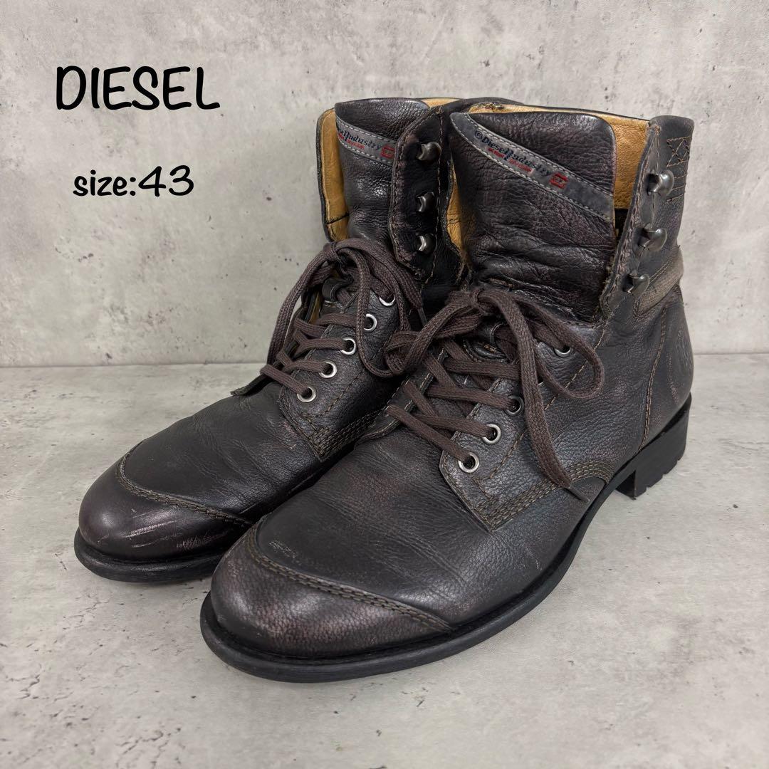 DIESEL ディーゼル レザー ブーツ サイドジップ 43 本革 ブラウン
