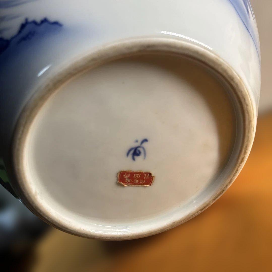 希少 美品 香蘭社 色絵孔雀山水文大花瓶　壺 34cm