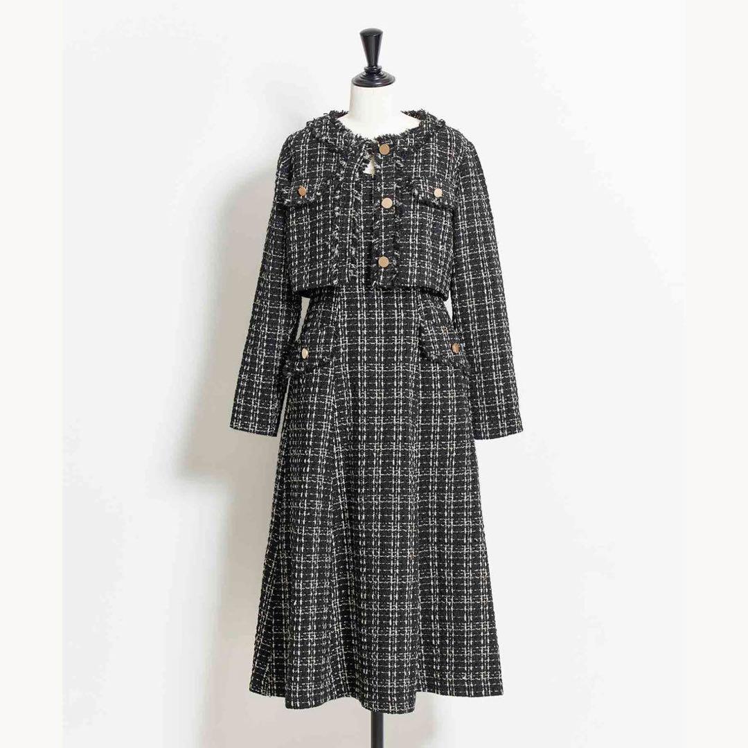 ぽ*ん様 noelaツイード マキシドレス ブラック