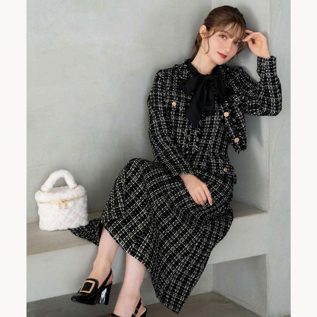 ぽ*ん様 noelaツイード マキシドレス ブラック