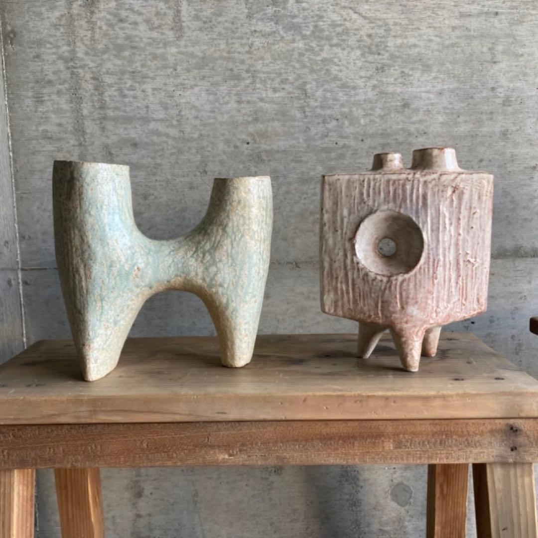 みゆき⁇ 花器 花瓶 フラワーベース 置物 オブジェ 陶器 モダン ３点 レトロ